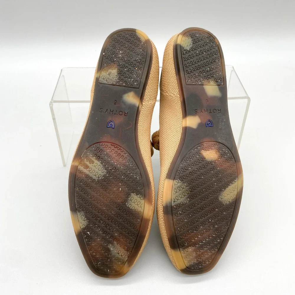 Rothys The Square Mary Jane Womens 6 Wren Tan Knit Ballet Flats Shoes Office